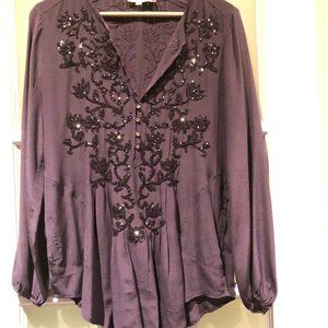 Calypso St. Barth Purple Silk Sequin Top - Size Small